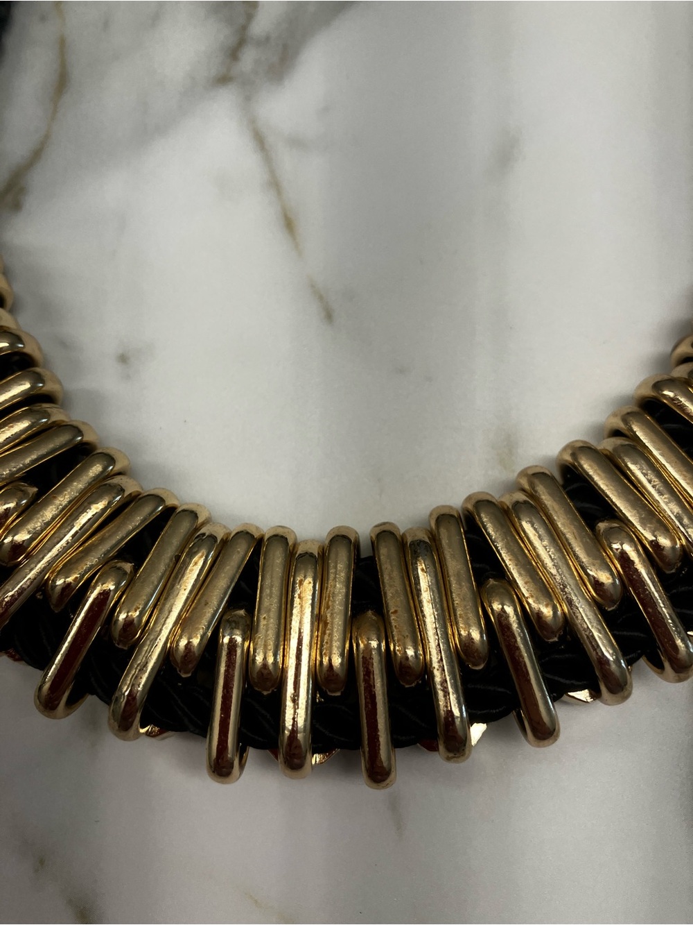 WHBM Black Rope Statement Necklace Gold & Black Crystal Bib Collar (reversible) - Picture 6 of 6